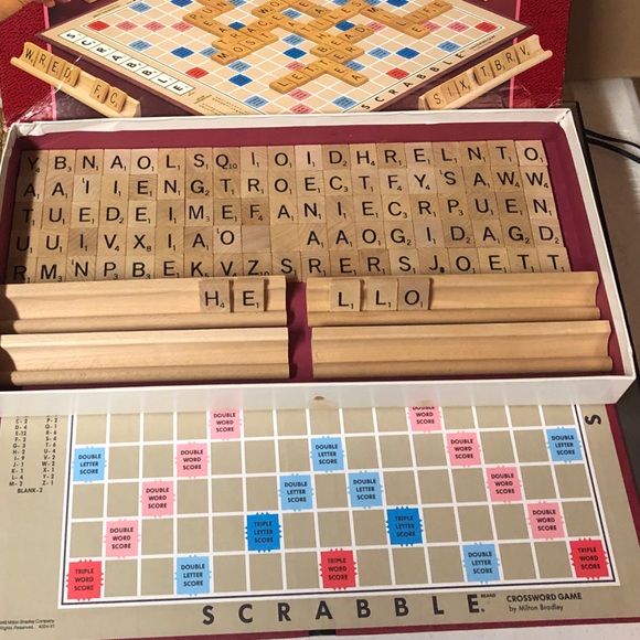 Vintage 1989 Milton Bradley Scrabble Crossword Game - all tiles, racks, & board - Picture 2 of 8